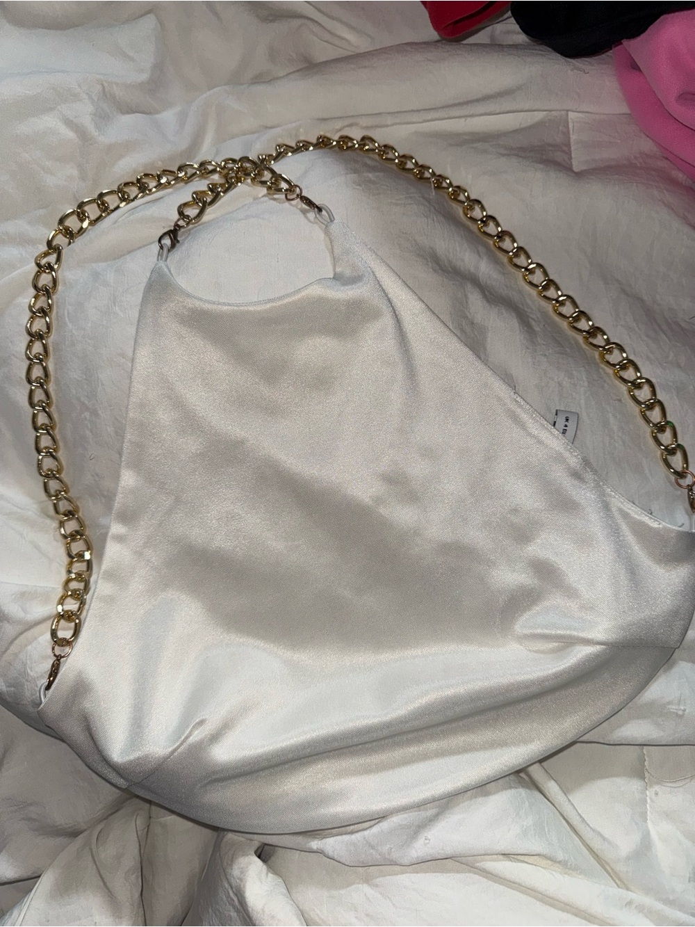 ASOS White Satin Shoulder Bag with Gold Chain